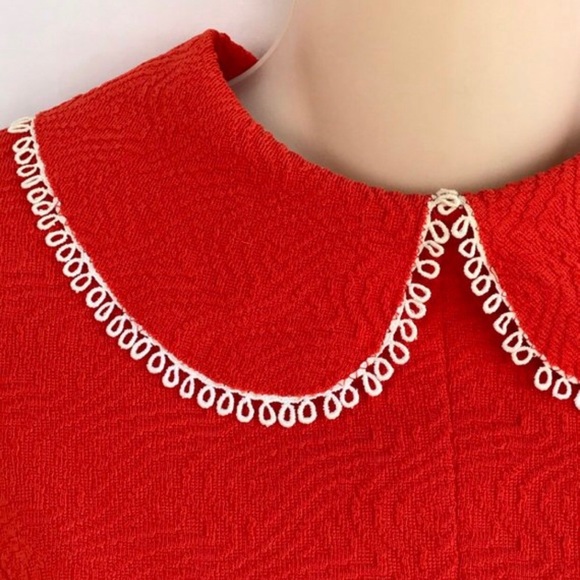 VTG Peter Pan Collar Bright Red/Orange Mini Dress - Picture 3 of 5